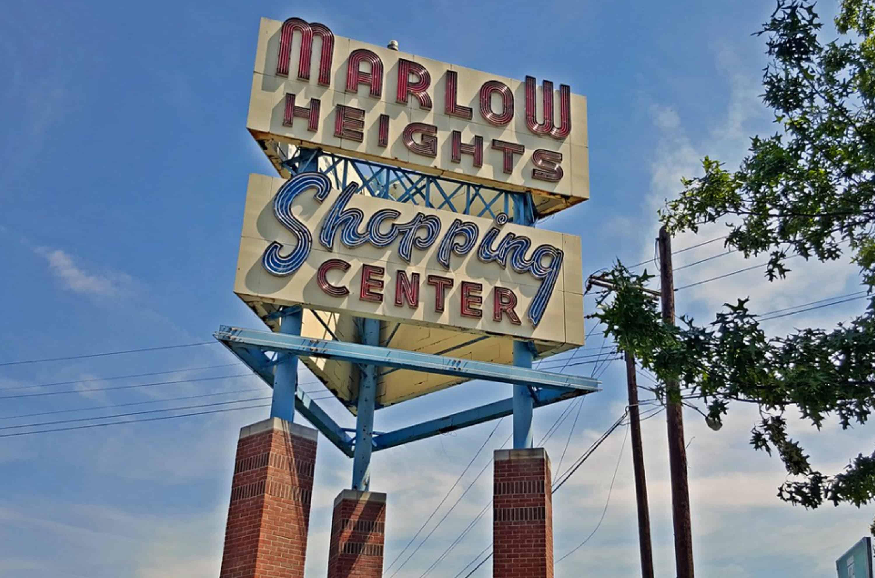 Historic Marlow Heights Shopping Center sign in the Temple Hills, Maryland area